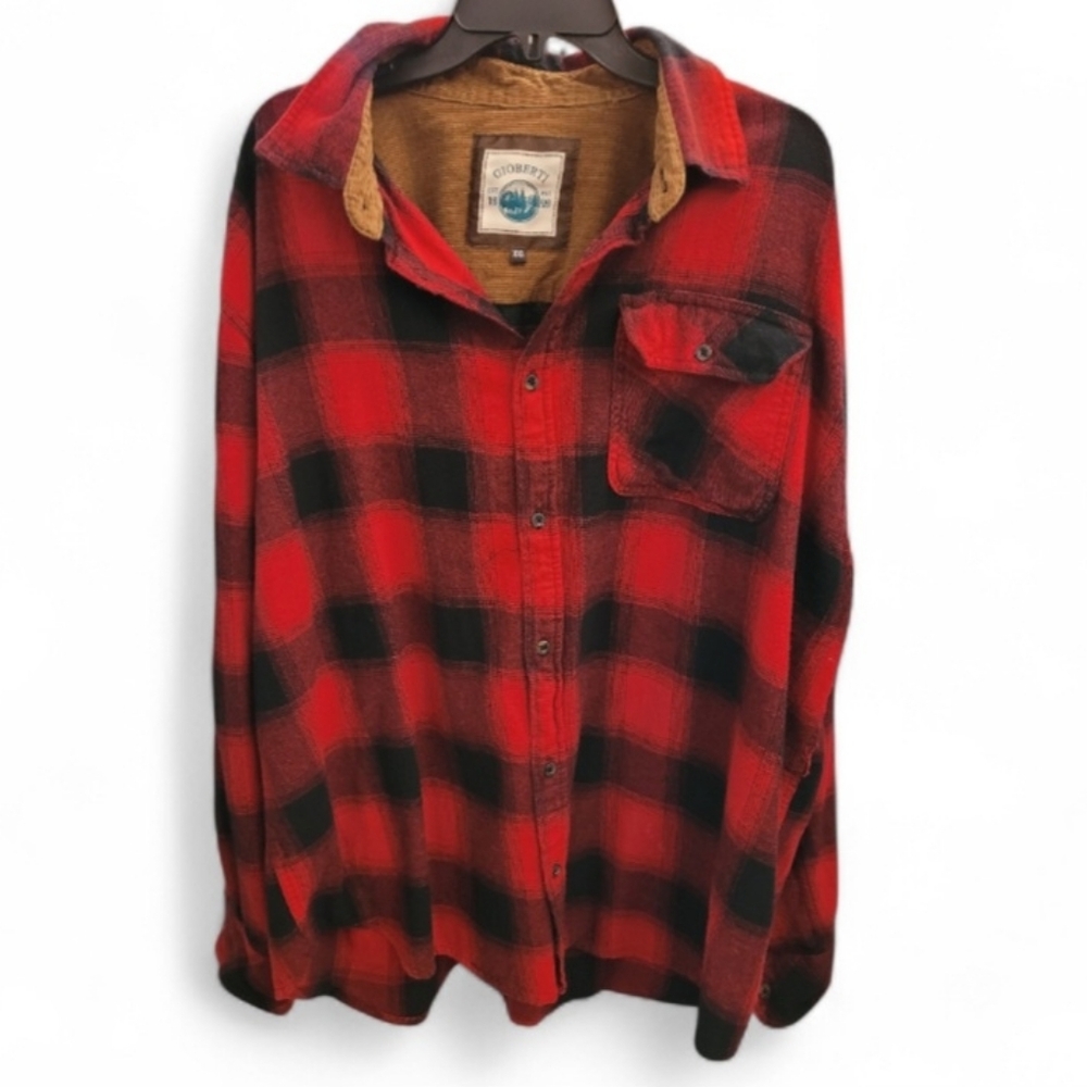 Men's 2XL GIOBERTI Brushed Flannel Plaid Checkered Shirt With Corduroy Contrast - Picture 12 of 14